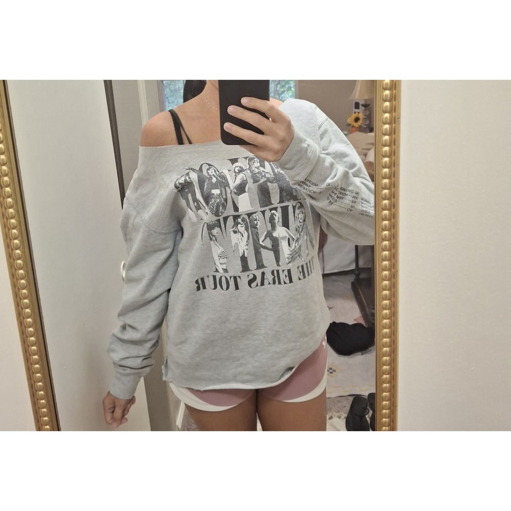 Taylor Swift The Eras Tour Graphic Sweatshirt Reworked Raw Hem Off Shoulder 2023